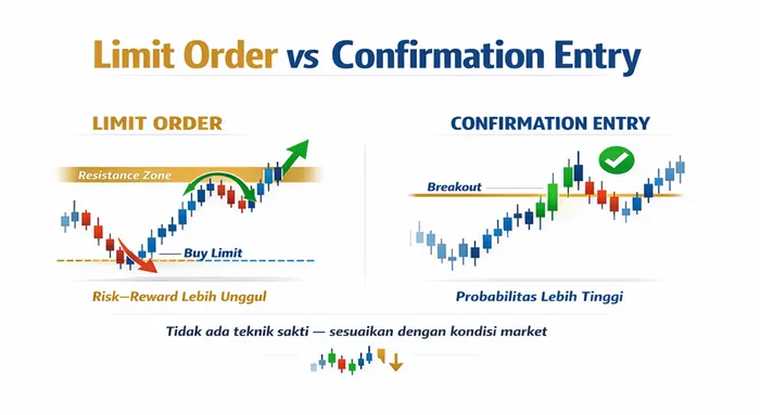 Optimal Entry: Teknik Limit Order vs. Confirmation Entry di Zona Supply & Demand blog post